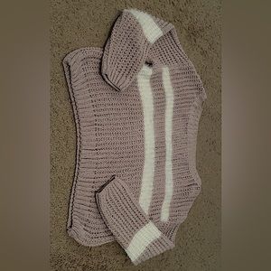 Cream and White Striped Fuzzy Knit Sweater